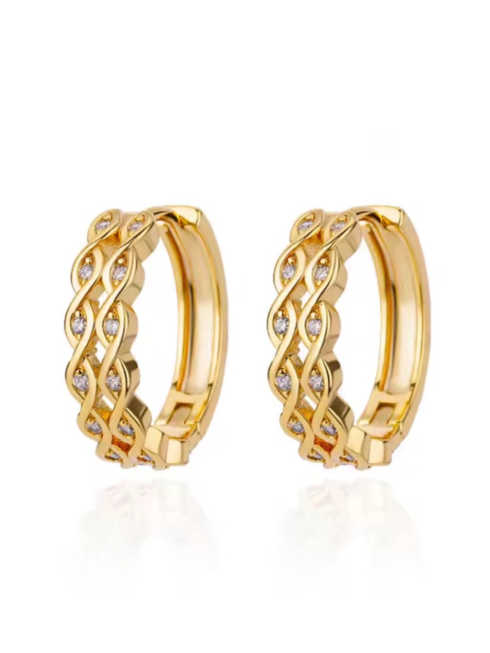 Gold Twisted Hoop Earrings with Crystal Accents - Women Jewelry